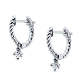 Twisted Rope Dangling Solitaire Hoop Earring Cubic Zirconia 925 Sterling Silver Wholesale