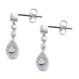 Pear Teardrop Halo Charm Drop Stud Earring Cubic Zirconia 925 Sterling Silver Wholesale