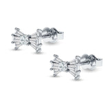 Baguette & Round Bow Stud Earring Cubic Zirconia 925 Sterling Silver Wholesale