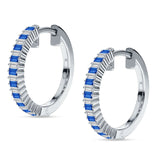 Baguette Blue Sapphire CZ Half Eternity Huggie Hoop Earring 925 Sterling Silver Wholesale