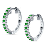 Baguette Green Emerald CZ Half Eternity Huggie Hoop Earring 925 Sterling Silver Wholesale