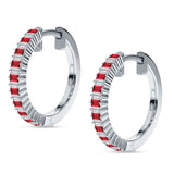 Baguette Ruby CZ Half Eternity Huggie Hoop Earring 925 Sterling Silver Wholesale