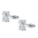 Baguette & Round Cluster Stud Earring Cubic Zirconia 925 Sterling Silver Wholesale