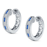 Round & Baguette Blue Sapphire CZ Huggie Hoop Earring 925 Sterling Silver Wholesale