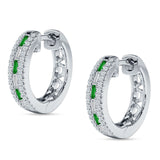 Round & Baguette Green Emerald CZ Huggie Hoop Earring 925 Sterling Silver Wholesale