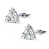 Triangular Shaped Baguette & Round Cubic Zirconia Stud Earring 925 Sterling Silver Wholesale