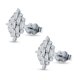 Baguette & Round Cubic Zirconia Cluster Stud Earring 925 Sterling Silver Wholesale