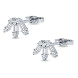 Floral Stud Earrings Baguette & Round Cubic Zirconia 925 Sterling Silver Wholesale