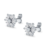 Starburst Stud Earring Flower Baguette & Round Cubic Zirconia 925 Sterling Silver Wholesale