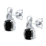 Cushion Black CZ Twisted Stud Earring 925 Sterling Silver Wholesale