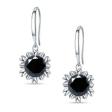 Round Black CZ Flower Heart Designer Fishhook Earring 925 Sterling Silver Wholesale