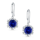 Round Blue Sapphire CZ Flower Heart Designer Fishhook Earring 925 Sterling Silver Wholesale