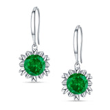 Round Green Emerald EM Flower Heart Designer Fishhook Earring 925 Sterling Silver Wholesale