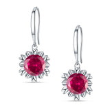 Round Ruby RU Flower Heart Designer Fishhook Earring 925 Sterling Silver Wholesale