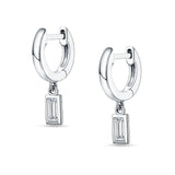 Emerald Cut Solitaire Dangling Hoop Earring Cubic Zirconia 925 Sterling Silver Wholesale