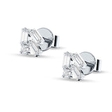 Four Stone Baguette & Round Cubic Zirconia Stud Earring 925 Sterling Silver Wholesale