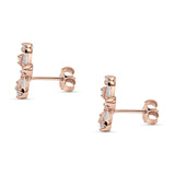 Floral Stud Earrings Cubic Zirconia Rose Tone 925 Sterling Silver