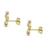 Floral Stud Earrings Cubic Zirconia Yellow Tone 925 Sterling Silver
