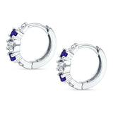 Round CZ & Blue Sapphire CZ Trio Huggie Hoop Earrings 925 Sterling Silver Wholesale