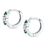 Round CZ & Green Emerald CZ Trio Huggie Hoop Earrings 925 Sterling Silver Wholesale