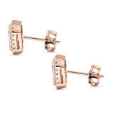 Emerald Cut CZ Halo Stud Earrings Rose Tone 925 Sterling Silver Wholesale