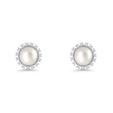 Pearl Stud Earrings 8.7mm Halo Cubic Zirconia 925 Sterling Silver Wholesale