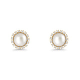 Pearl Stud Earrings 8.7mm Halo Cubic Zirconia 925 Sterling Silver