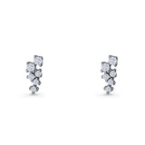 Round Cubic Zirconia 8.9mm Zig Zag Crawler Stud Earring 925 Sterling Silver