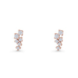 Round Cubic Zirconia 8.9mm Zig Zag Crawler Stud Earring 925 Sterling Silver