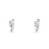 Round Cubic Zirconia 8.9mm Zig Zag Crawler Stud Earring 925 Sterling Silver