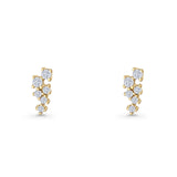Round Cubic Zirconia 8.9mm Zig Zag Crawler Stud Earring 925 Sterling Silver