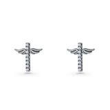 Angel Wings Cross Stud Earrings