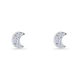 Crescent Moon Stud Earring 5mm Round Cubic Zirconia 925 Sterling Silver