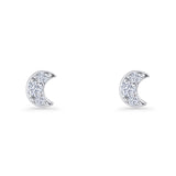 Crescent Moon Stud Earring 5mm Round Cubic Zirconia 925 Sterling Silver Wholesale