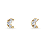 Crescent Moon Stud Earring 5mm Round Cubic Zirconia 925 Sterling Silver