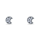 Crescent Moon Stud Earring 4.9mm Cluster Round Cubic Zirconia 925 Sterling Silver