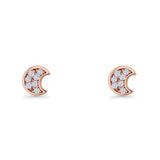 Crescent Moon Stud Earring 4.9mm Cluster Round Cubic Zirconia 925 Sterling Silver