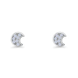 Crescent Moon Stud Earring 4.9mm Cluster Round Cubic Zirconia 925 Sterling Silver