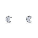 Crescent Moon Stud Earring 4.9mm Cluster Round Cubic Zirconia 925 Sterling Silver Wholesale