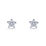Minimal 3.3mm Star Flower Stud Earrings Cubic Zirconia 925 Sterling Silver