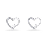 Star Heart Stud Earrings 11.5mm Cluster Cubic Zirconia 925 Sterling Silver Wholesale