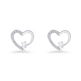Star Heart Stud Earrings 11.5mm Cluster Cubic Zirconia 925 Sterling Silver