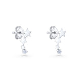 Three Star Stud Earrings 8.8mm Cubic Zirconia 925 Sterling Silver Wholesale