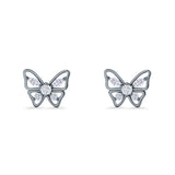 Minimalist 10.7mm Butterfly Stud Earrings Cubic Zirconia 925 Sterling Silver