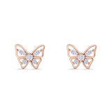 Minimalist 10.7mm Butterfly Stud Earrings Cubic Zirconia 925 Sterling Silver