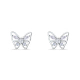 Minimalist 10.7mm Butterfly Stud Earrings Cubic Zirconia 925 Sterling Silver