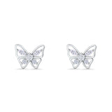 Minimalist 10.7mm Butterfly Stud Earrings Cubic Zirconia 925 Sterling Silver Wholesale