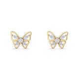 Minimalist 10.7mm Butterfly Stud Earrings Cubic Zirconia 925 Sterling Silver