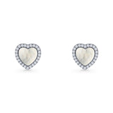 Minimalist 9.5mm Heart Promise Stud Earring Pearl & Cubic Zirconia 925 Sterling Silver