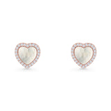 Minimalist 9.5mm Heart Promise Stud Earring Pearl & Cubic Zirconia 925 Sterling Silver